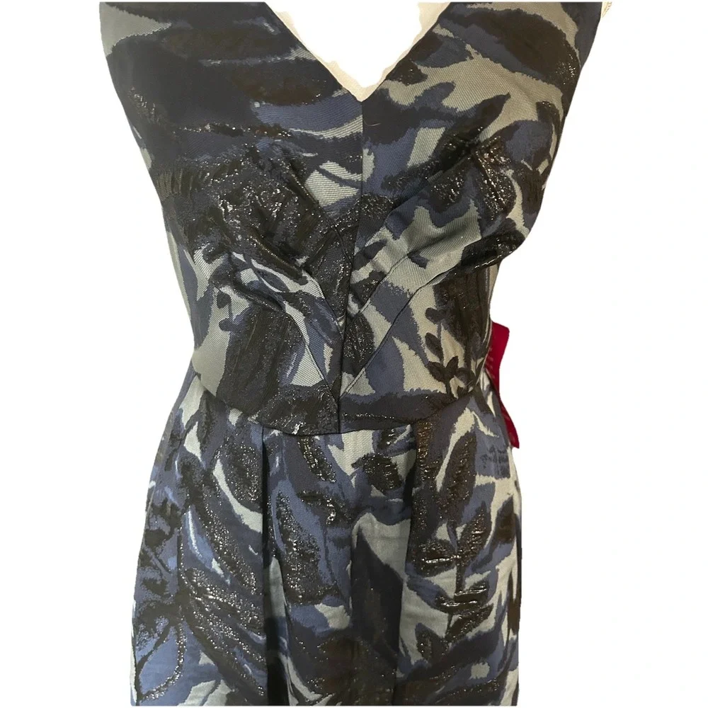 NWT Eva Franco Brocade Dress Navy Floral Multi Tone Size 4 Fit‎ & Flare $198